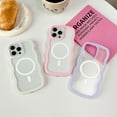 thumbnail image 2 of Magnetic Case for iPhone 14 Pro Max Case, Wavy Aesthetic Curly Wave Frame Clear Cute for Women Girls, [Compatible with Magsafe] Slim Soft TPU Shockproof Protective Bumper Case, Purple, 2 of 12