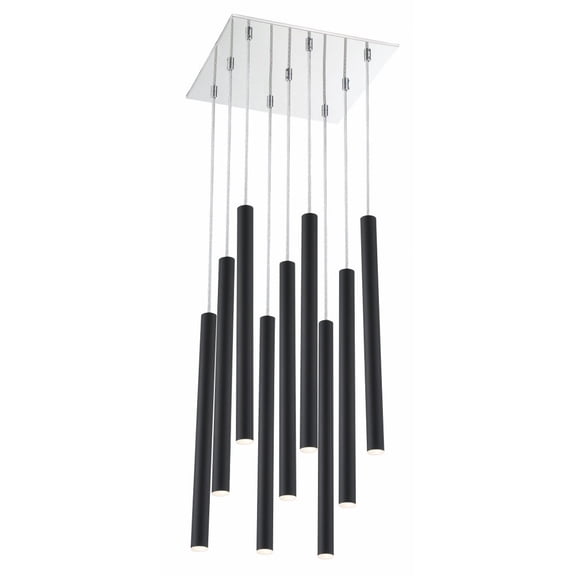 Z-Lite Forest 9 Light 14" Square Steel LED Pendant in Matte Black and Chrome