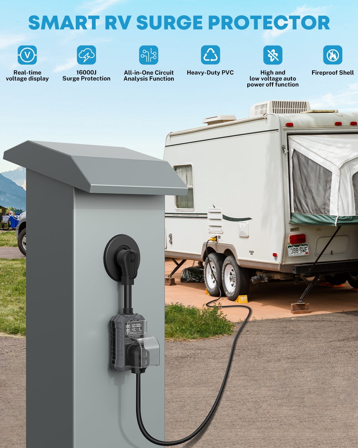 Kohree RV Surge Protector 50 Amp, 125V/250V 16000 Joules RV Circuit Analyzer with High/Low Voltage Protection for Camper Travel Trailers
