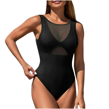 Lopeceal Women s One Piece Bathing Sets Trendy Mesh Swimwear Tummy Control Slimming Bikini Sets Sexy Beach Wear Outfits