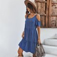 thumbnail image 4 of Summer Dresses for Women Maxi Dress Off Shoulder Dress Solid Color Comfortable Knit Skirt, 4 of 6