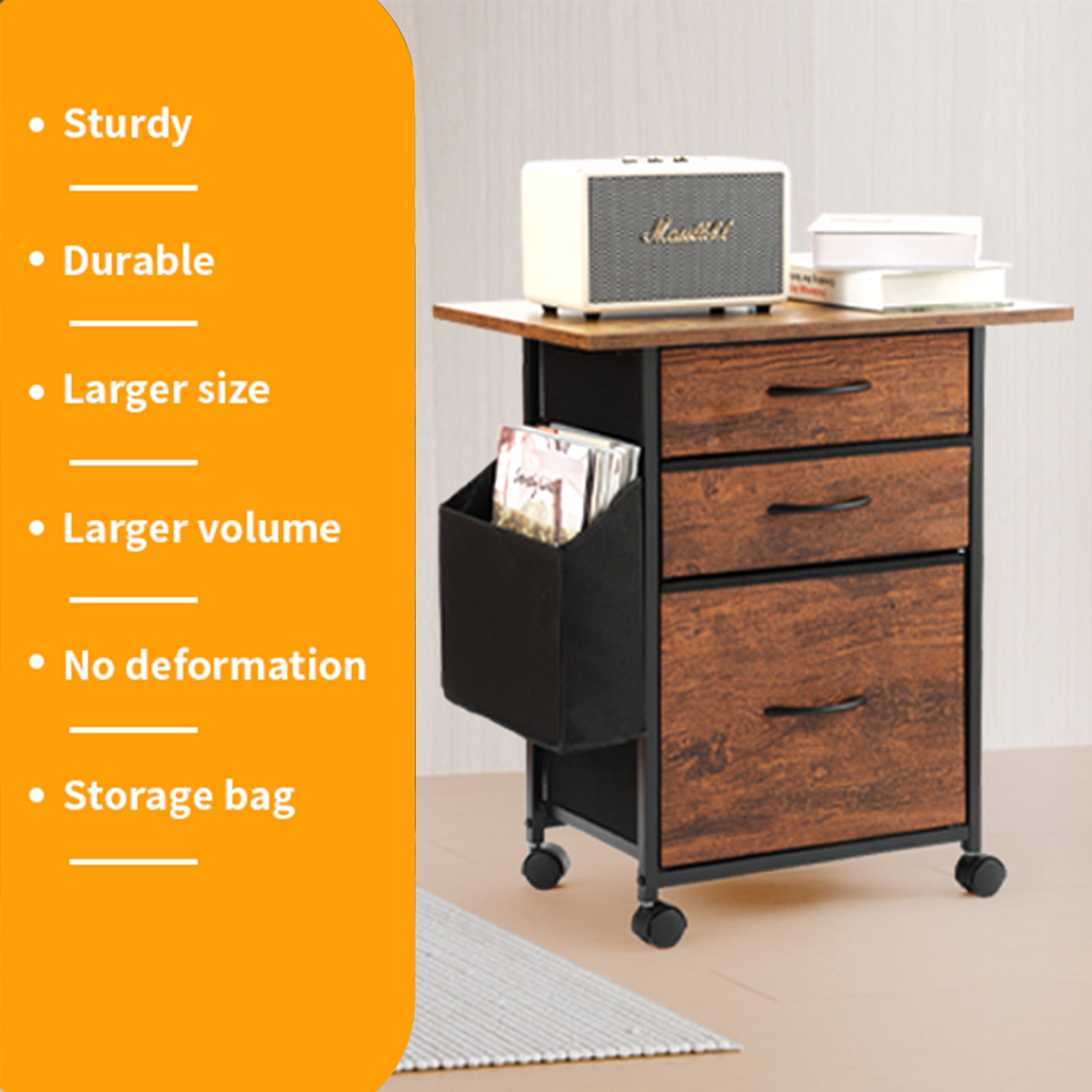 KATHY&BOB Printer Stand with 3 Fabric Drawers, Mobile File Cabinet, Desk Table Cabinet Fits A4 Letter Size, Home Office Furniture, Brown