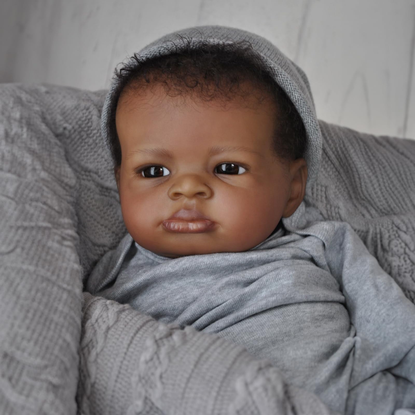 Realistic Reborn Baby Dolls Black Boy, 20 Inch African American Newborn Doll, Lifelike Weighted Soft Body, Christmas Birthday Gift for Kids Age 3 +