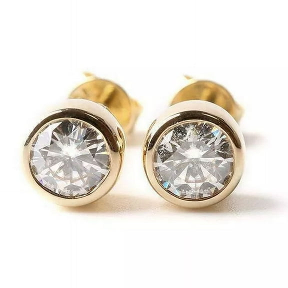 1.00Ct Round Cut Lab Created Diamond Bezel Set Stud Earrings in 14K Yellow Gold Plated