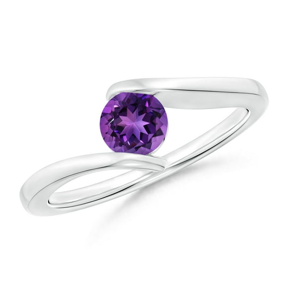 ANGARA Natural Bar-Set Solitaire Round Amethyst Bypass Ring in Platinum for Women (Size-5mm) | February Birthstone, Birthday, Anniversary, Jewelry Gift for Women | Natural Amethyst Ring