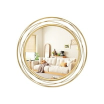 Parisloft 35.7 Inch Large Round Gold Wall Mirror, Decorative Circle Mirror for Bathroom Vanity, Bedroom Living Room, Antique Gold Foil