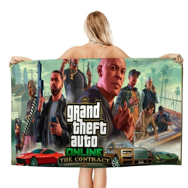 Grand Theft Auto Toalla de playa de secado rápido con diseño temático, regalo para mujeres y niñas, ideal para cumpleaños, fans, amantes de la música, uso en la playa o al aire libre, 78 × 180 cm