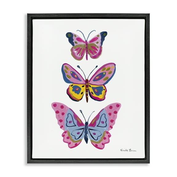 Stupell Industries Three Butterfly Trio Insects Painting Black Floater Framed Canvas Art Print Wall Art, 17 x 21