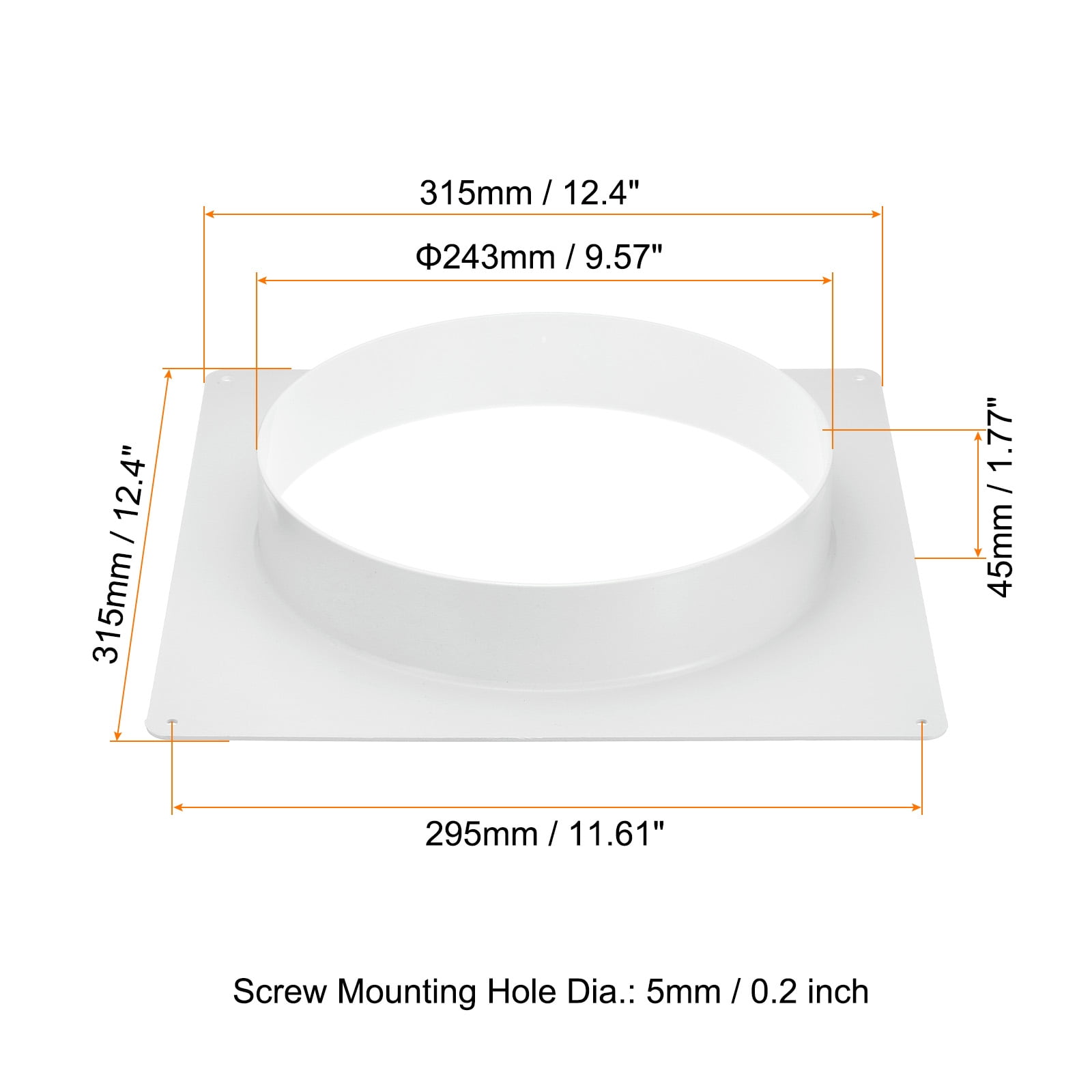 Uxcell 10" Duct Connector Flange 2pcs Dryer Vent Wall Plate Square to Round with Clamp for Air Cooling Ventilation White