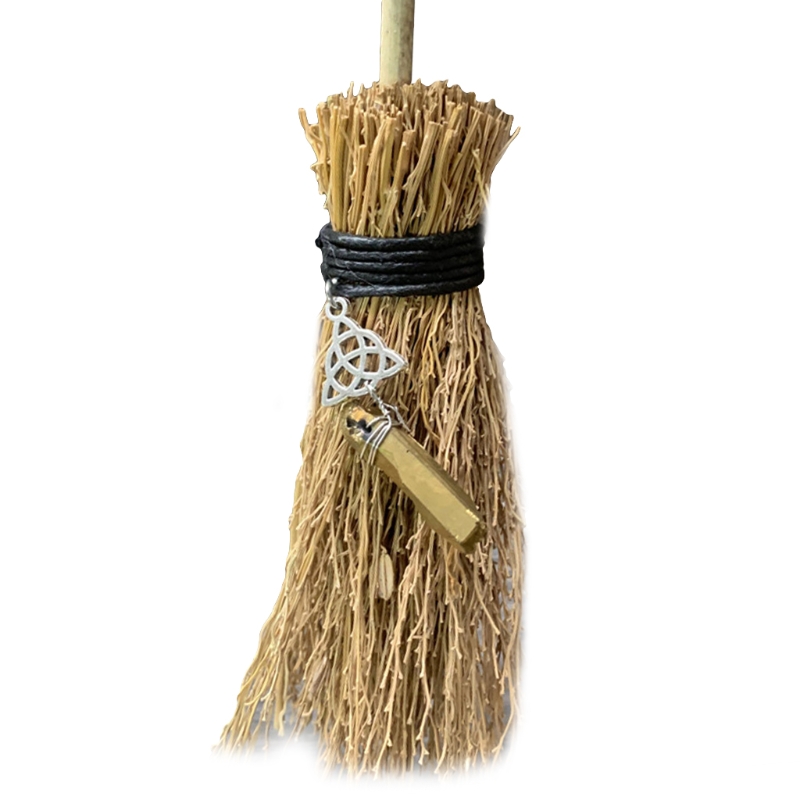 HGYCPP Mini Broom Straw Witch Brooms with Hanging Crystal Pendant Decorations for Halloween