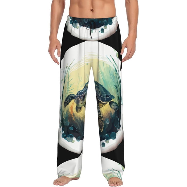 Kdxio Watercolor Turtle3 Pattern Men's Pajama Pants, Elastic Waist with Drawstring and Pockets, Comfortable Loungewear-Small