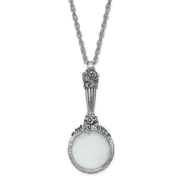 Auriga Fine Jewelry Silver-tone Textured Vintage Handle 4-5X Magnifying Glass Necklace for Men 30"