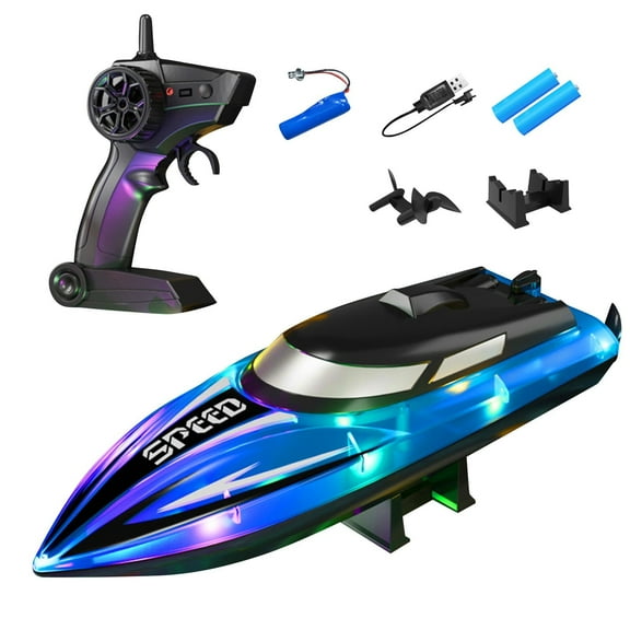RC Boat for 3 4 5 Year Old Kids with LED Lights, 2.4Ghz Remote Control Racing Boats for Kids Age 8-12,Toy Water Boat for Pools & Lakes with Waterproof,Rechargeable Battery for Boys Girls Blue