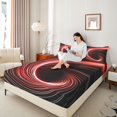 thumbnail image 4 of Manfei Geometric Lines 4pcs Bed Sheets for Children Teens,Spiral Swirl Stripes King Sheets,Black Red Super Cozy Sheet Set,Breathable Home Decor, 4 of 7