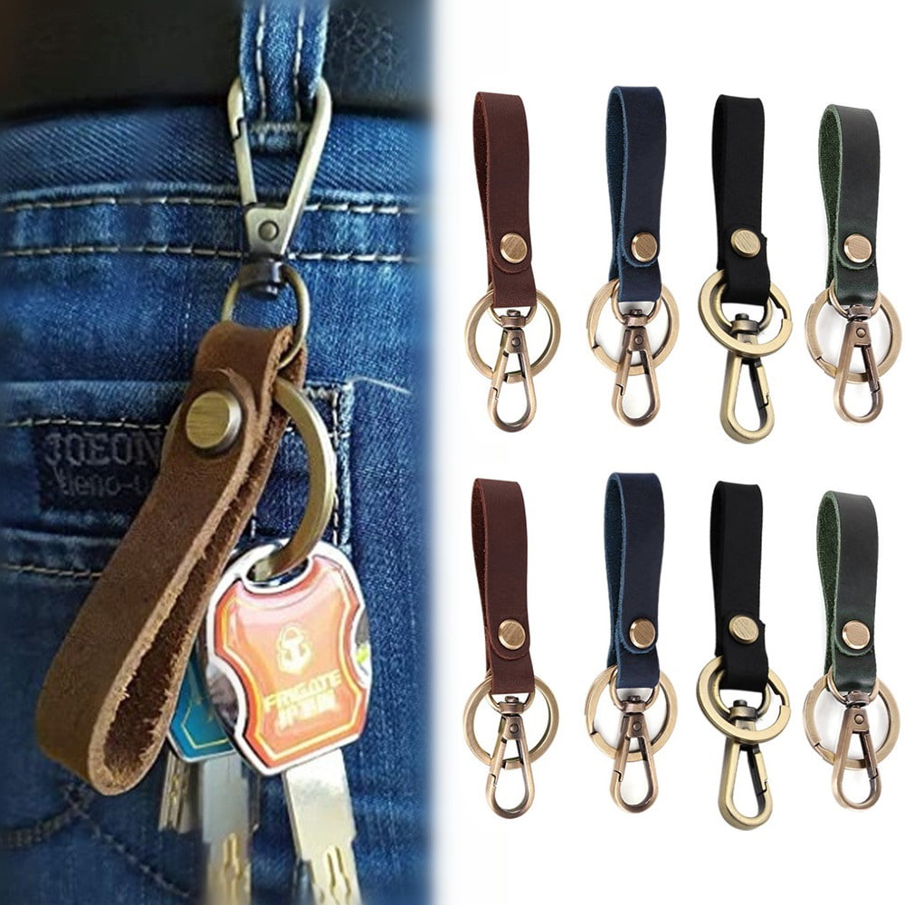 Blue Orange Leather key chain Personalized Monogram Your Name carabine holder 