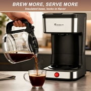 15-Cup Drip Coffee Maker, Home/Office Coffee Brewing Machine with Removable Filter, Glass Carafe and Heated Base, Black & Stainless Steel