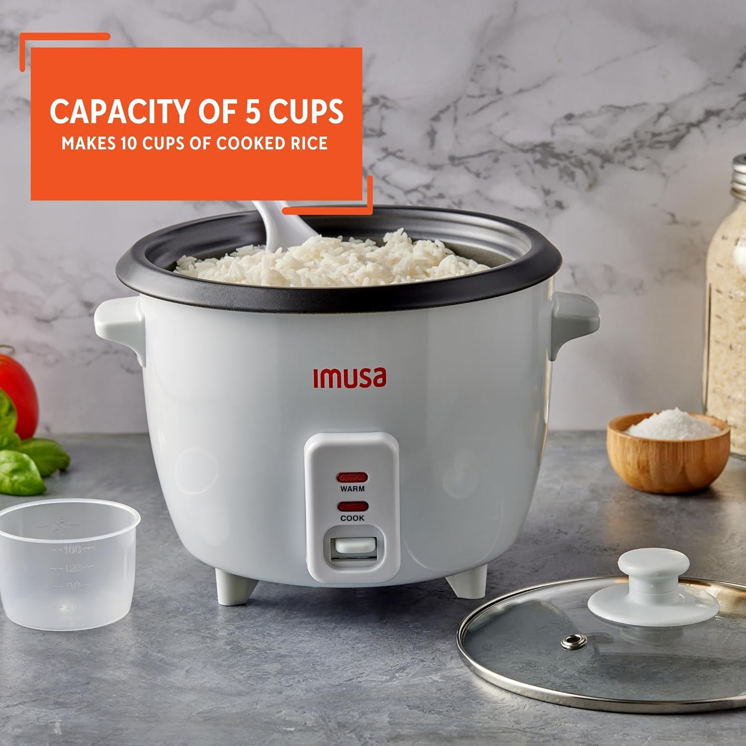 USA GAU-00012 Electric NonStick Rice Cooker 5-Cup (Uncooked) 10-Cup (Cooked), White