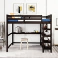 thumbnail image 3 of Euroco Solid Wood Full Size Loft Bed with Desk and 4-Tier Storage Shelves for Kids Teens Adult Bedrrom, Espresso, 3 of 15