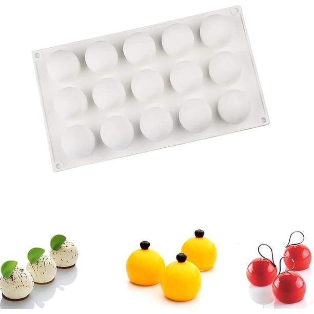 Molde de silicona para pastel con forma de bola de 15 agujeros, ideal para hacer fondant, mousse de chocolate, postres, bandeja multifunción 3D para cupcakes (forma de bola redonda).
