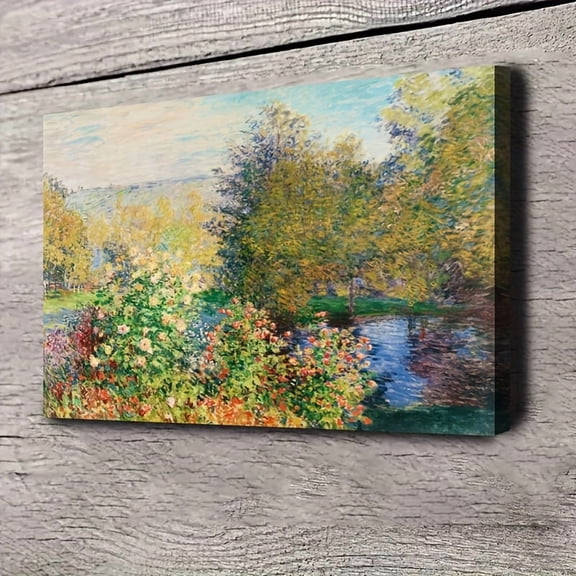 [Monet Canvas Wall Art] 1pc Claude Monet "Corner of the Garden at Montgeron" Canvas Poster - Impressionist Landscape Wall Art with Wrapped Canvas Frame, Ready-to-Hang Floral Garden Painting in Autumn