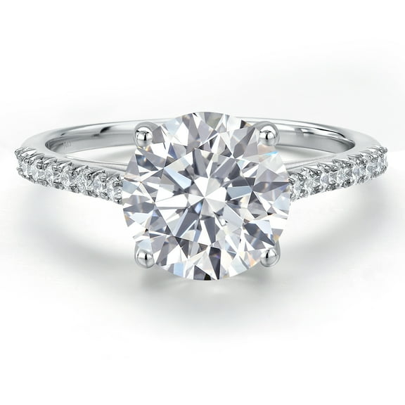 Gem Stone King 3.16 Cttw 14K White Gold IGI Certified Lab Grown Diamond Engagement Ring | Center Round 3.00 Ct | D-E Color | VS1-VS2 Clarity | Wedding Anniversary Promise Gold Ring for Women