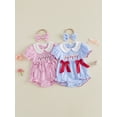 thumbnail image 3 of BemeyourBBs Newborn Baby Girl Baseball Outfit Infant Baby Girl Summer Clothes Plaid Gingham Bubble Romper Baseball Embroidery Doll Collar Short Sleeve Infant Bodysuits Jumpsuits with Headband, 3 of 9