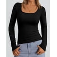 thumbnail image 2 of Remera PRETTYGARDEN de canalé con escote redondo y mangas largas negra S, 2 of 4