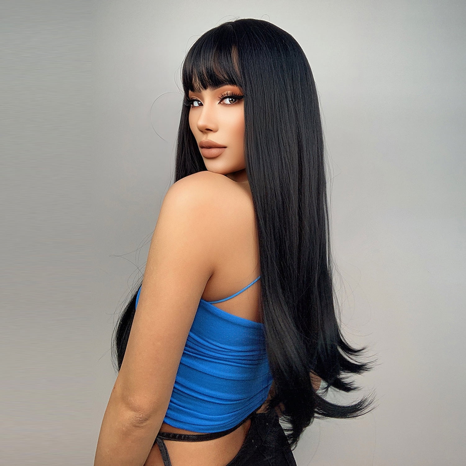 BERON Long Black Straight Wigs for Women Heat Resistant Synthetic Hair Wigs for Daily Use