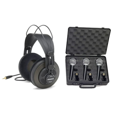 3 Pack Samson R21 Dynamic Microphones and SR850 Wired Headphone Bundle