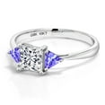 thumbnail image 3 of Gem Stone King 10K White Gold 5MM Princess Lab Grown Diamond and 3.5MM Trillion Blue Tanzanite 3-Stone Engagement Ring for Women | 1.06 Cttw | DEF Color | VVS-VS Clarity (Size 8), 3 of 5