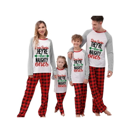

Ma&Baby Christmas Pajamas for Family Matching PJ s Sets Arrow Letter Print Long Sleeve Tee and Plaid Pants Loungewear