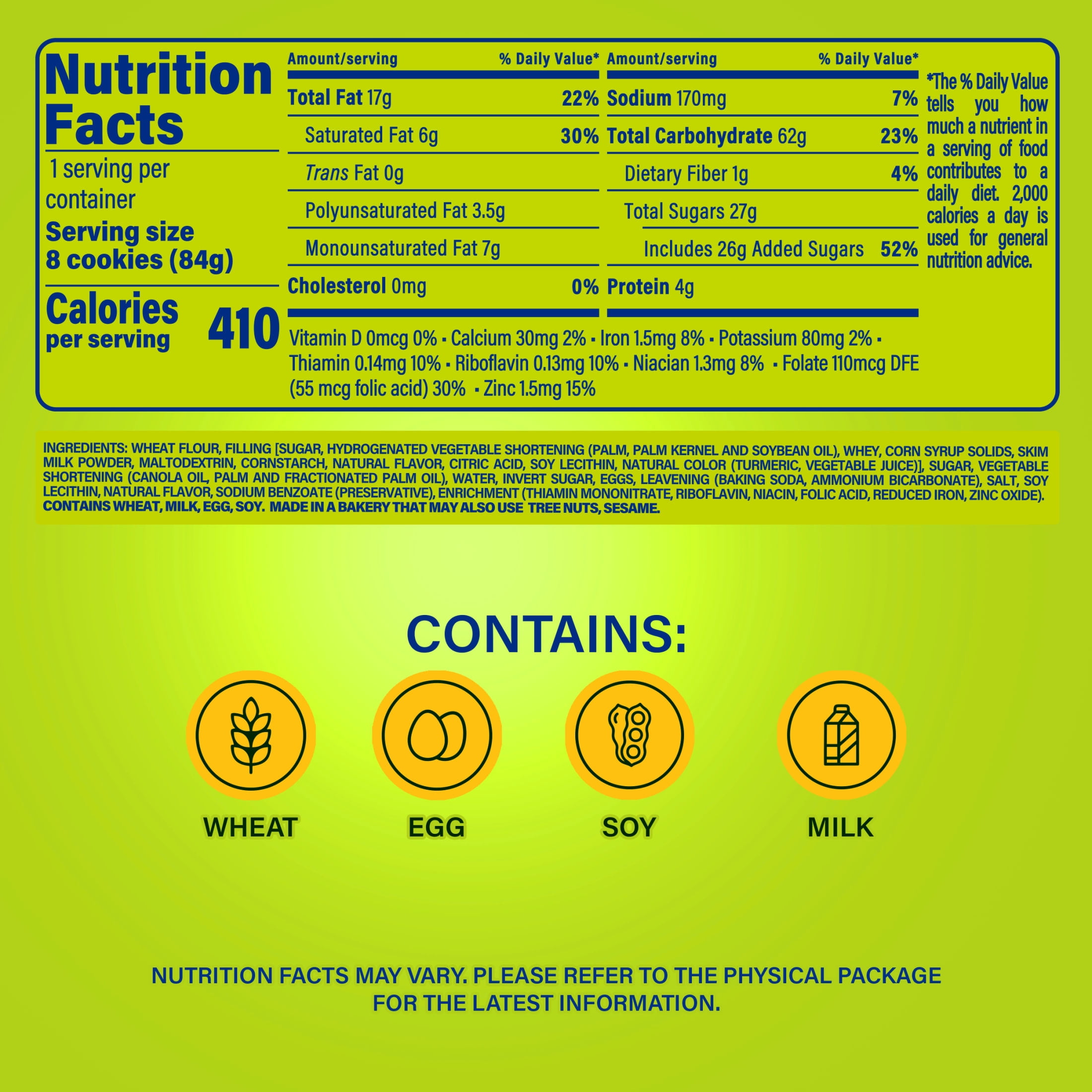 Marinela Principe Lime Flavored Sandwich Cookies, 8 count, 2.96 oz