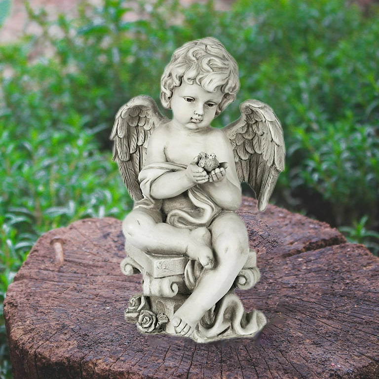 OwMell Set of 2 Decorative Angel Garden Stakes, Small Angel Fairy Garden  Angel Ornaments, Cherub Angel Memorial Statue Flower Pot Cemetery  Decorations