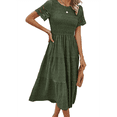 thumbnail image 2 of Vestido Elegante de y Verano para Mujer, Color Liso, con Cuello Redondo y Aberturas Verde L, 2 of 10