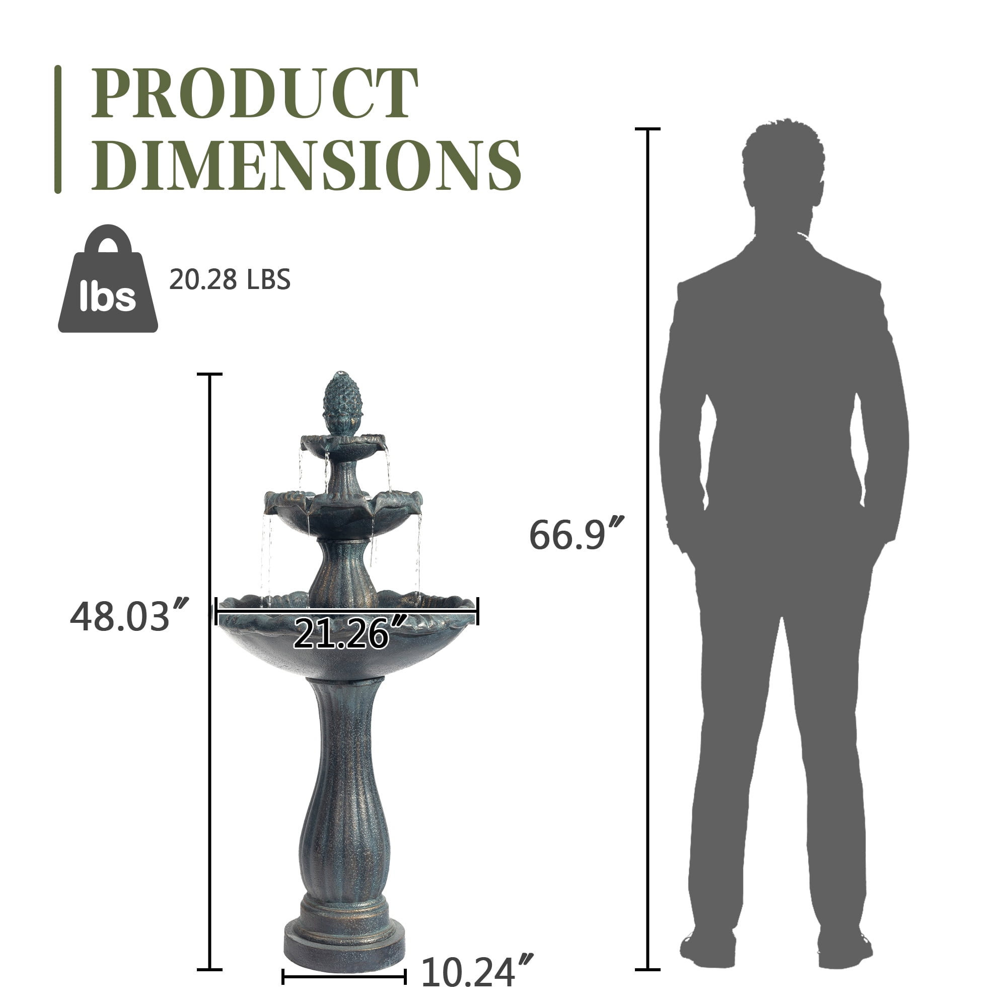 48.03" Outdoor Water Fountain, 3-Tiers water feature Outdoor Freestanding Waterfall Fountains for Garden, Patio