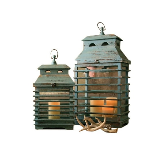 Kalalou CJS1010 Set of 2 Shutter Lanterns - Vintage Blue