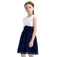 thumbnail image 2 of DPOIS Kids Sleeveless Pleated Flower Girl Dress Wedding Party Formal Dress White&Navy Blue 4, 2 of 7