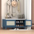 thumbnail image 2 of 43" Shoe Storage Bench with Cushion, 2-Tier Wood Bench with Adjustable Shelves and 2 Rattan Doors, Rustic Shoe Organizer Cabinet for Entryway, Hallway, 2 of 9