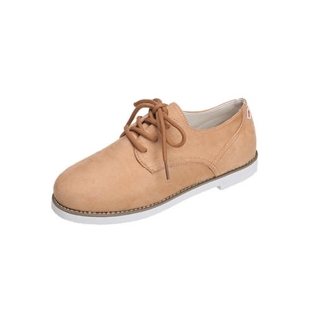 

Eloshman Womens Walking Shoe Brogue Sneakers Comfort Flats Daily Breathable Lace Up Casual Shoes Slip Resistant Khaki 6.5