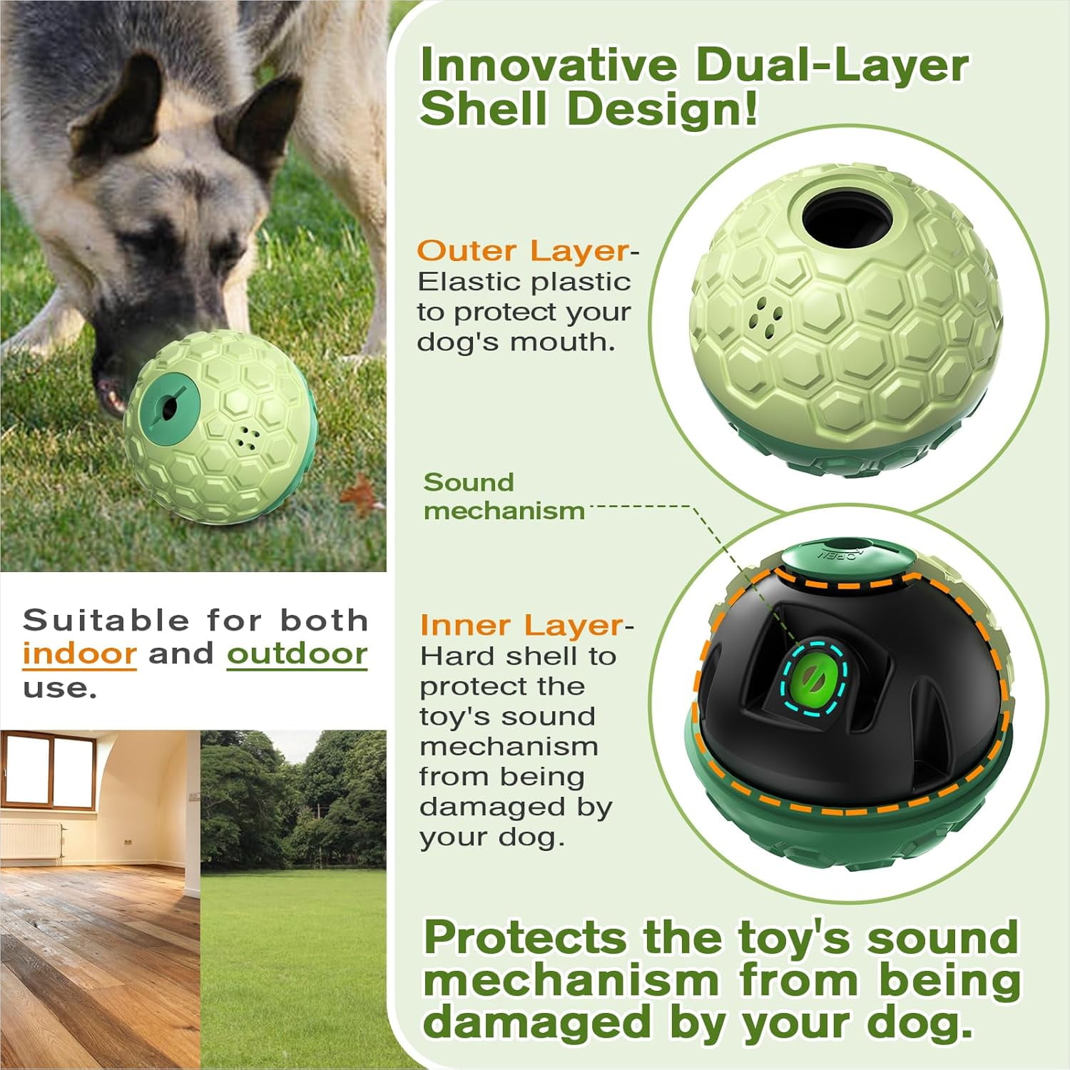 KADTC Dog Treat Dispenser, XL-Size, Wobble Giggle Ball, Roll Herding Egg, Tough Chew Toy for Large Aggressive Chewers, Interactive Indoor & Outdoor Play