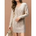 thumbnail image 3 of Womens V Neck Mini Sweater Dress Cable Knit Long Sleeve Casual Loose Fall Tunic Pullover Sweaters  XXXL, 3 of 5