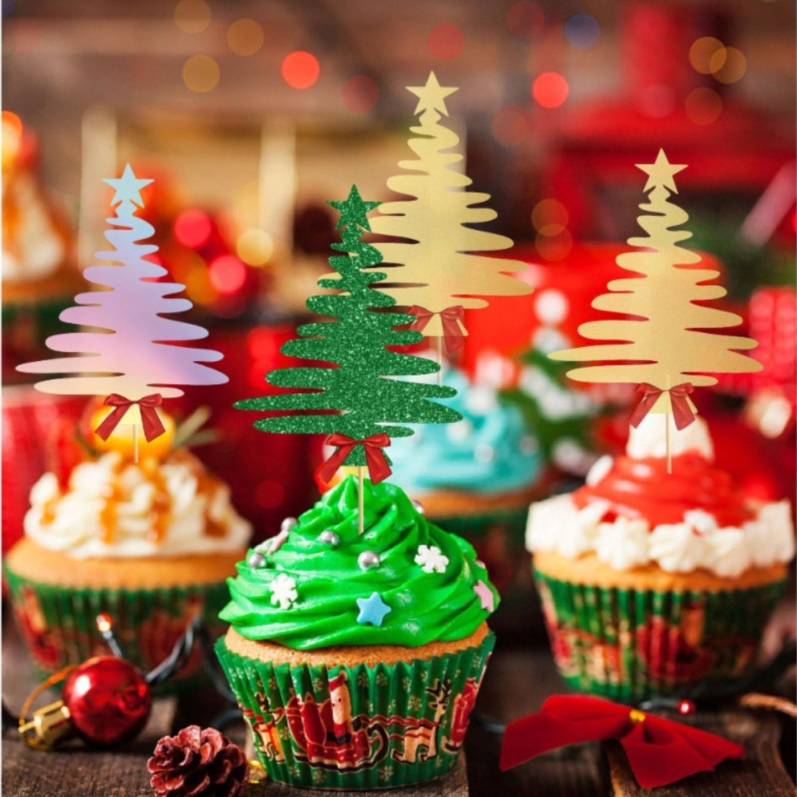 Lot De 2 Décorations De Gâteau De Noël En Acrylique - Motif Sapin Brillant, Réutilisables, Pour Pâtisserie Festive