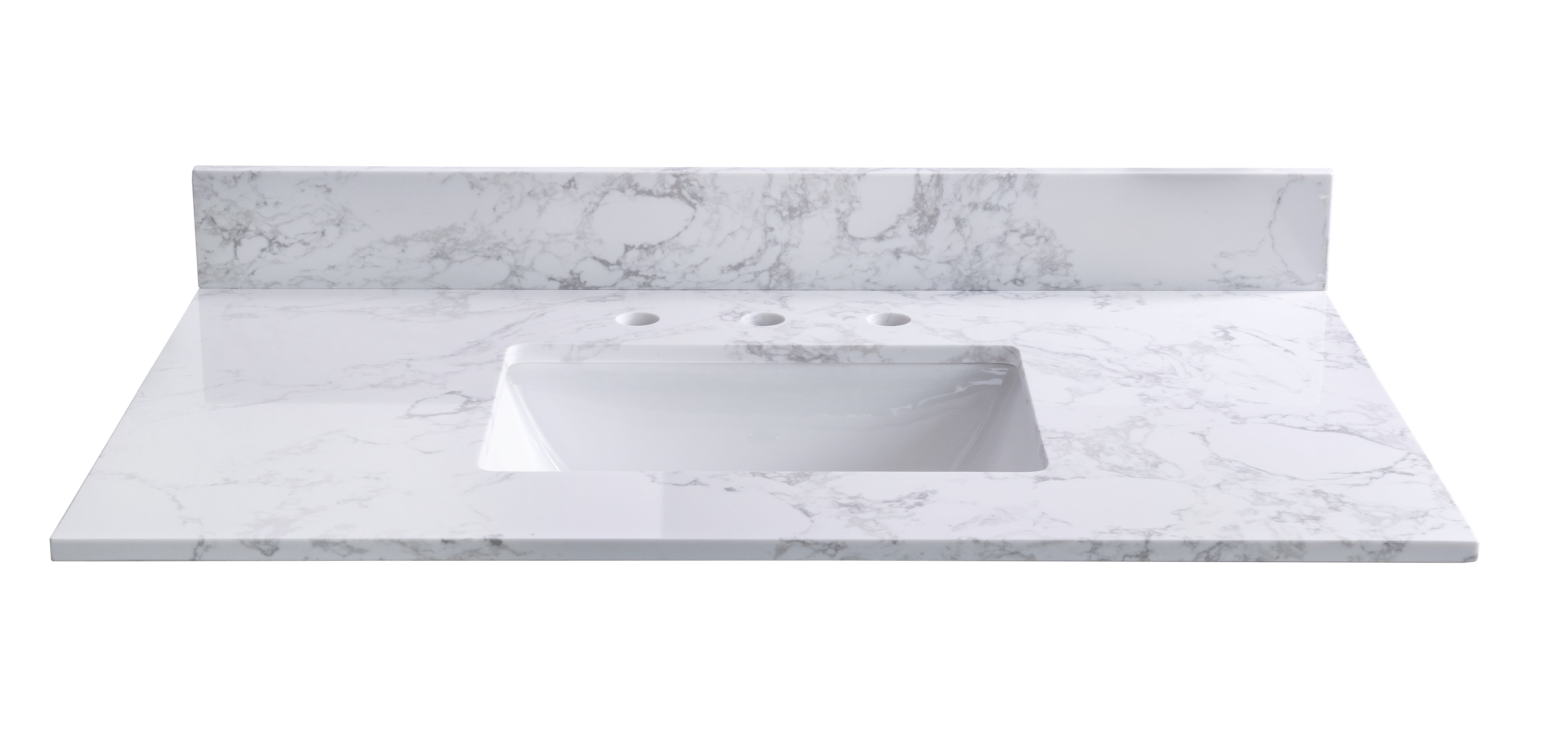 Rectangular Cermaic Sink And Backsplash, Marble Vanity Top With Sink