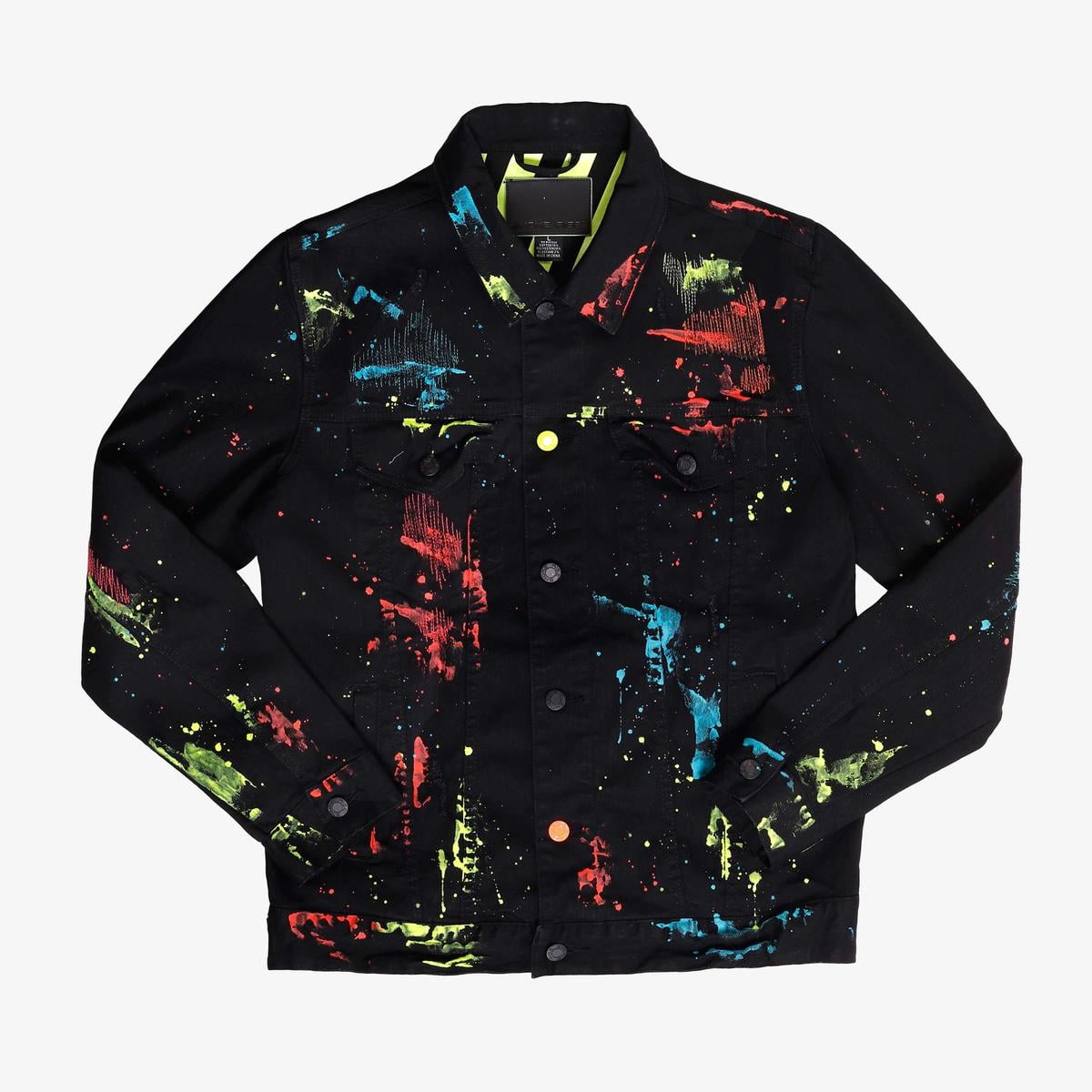 Smoke Rise Men's Neon Paint Splatter Denim Jacket