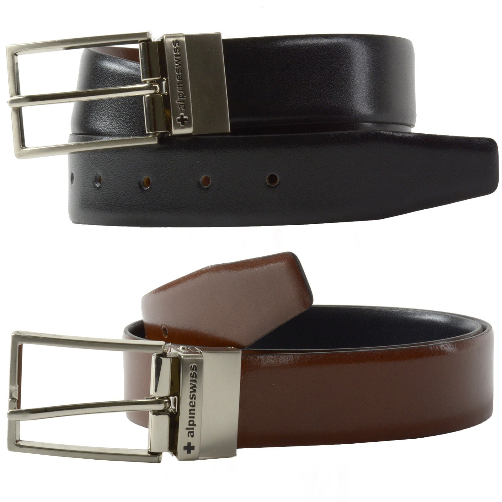 Alpine Swiss Alpine Swiss Mens Dress Belt Reversible Black Brown Leather Imported from Spain