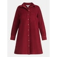 thumbnail image 5 of Time and Tru Women's Corduroy Shirtdress with Long Sleeves, Sizes XS – XXXL, 5 of 5
