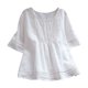 thumbnail image 1 of Top de mujer con cuello redondo y manga media - Camiseta lisa con costuras huecas - Tejido suave y elástico, informal/playa/fiesta, lavar a mano en frío, 1 of 6