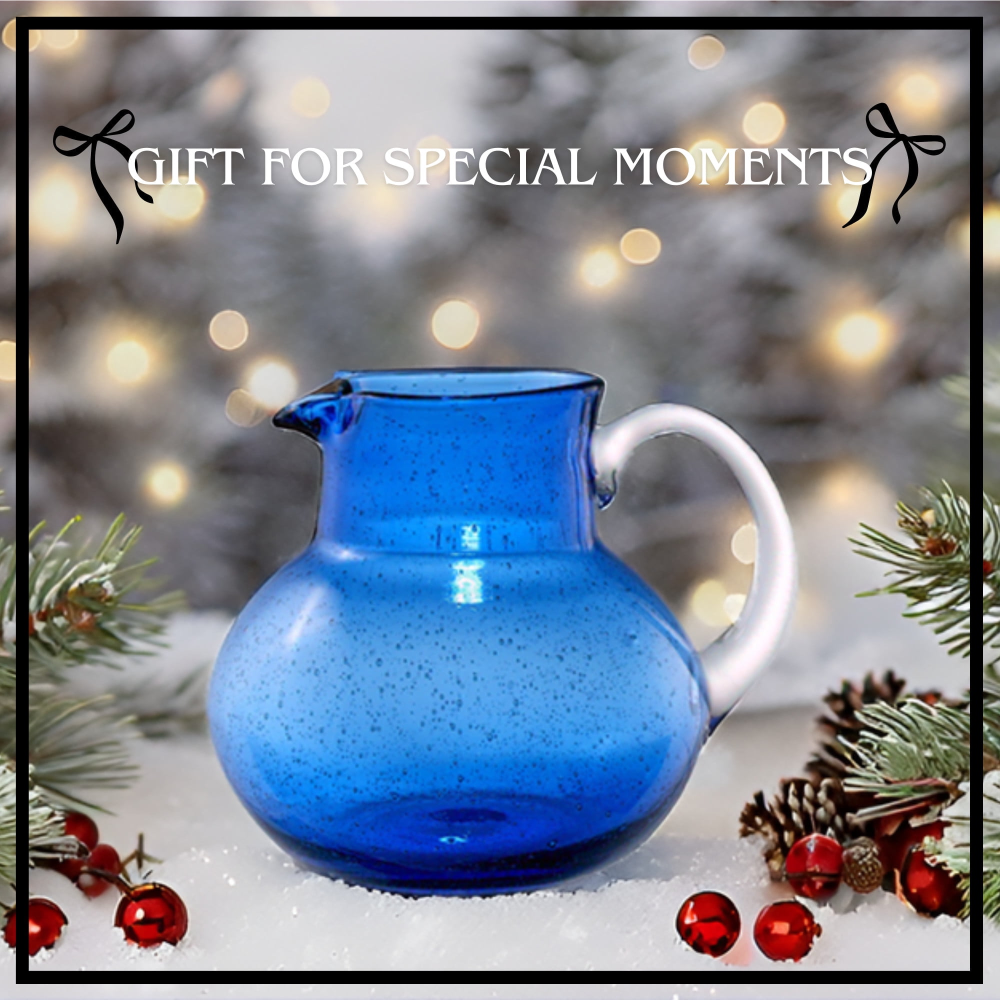 Artland Iris 90 Oz Handblown Glass Pitcher - Bubble Shape, Lead-Free - Versatile Drink Dispenser for Water, Juice, Cocktails - Enhanced Kitchen Decor, Dishwasher Safe (Cobalt Blue)