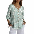 thumbnail image 4 of Sheghy Tshirts Shirts for Women 100%Cotton Relaxed Fit V Neck 3/4 Sleeve Top, Women Casual Pullover Shirt with Decorative Buttons, 4 of 5