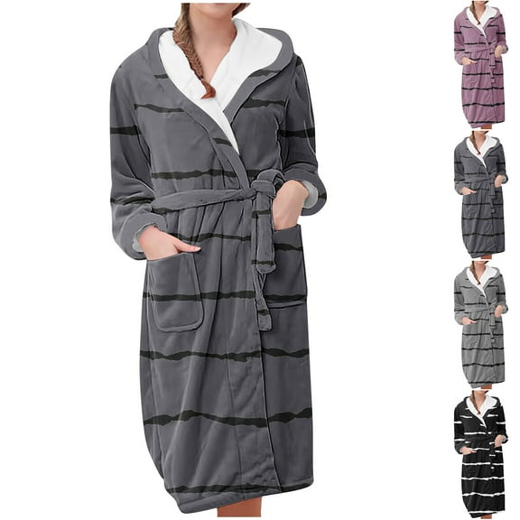 Antinious Women Plus Size Solid Fashion Casual Robes Flannel Long Robe Bathrobe Sleepwear,Robes for Women,Women Pajamas Bathrobes,Black,XXXL